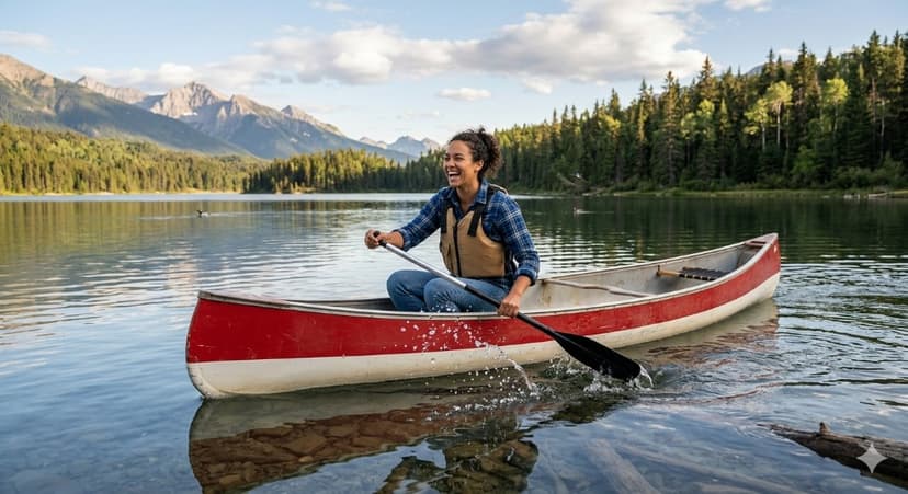 Locataire pagayant en canoë sur un lac de montagne
