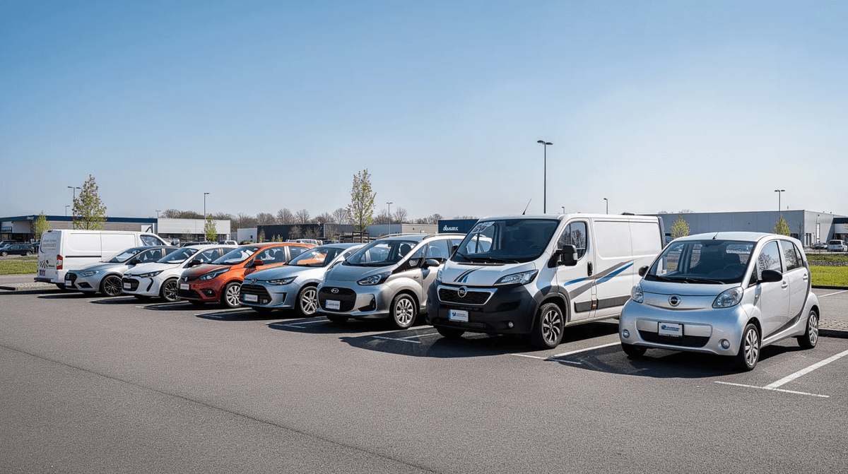 Des véhicules de différents types, allant des citadines aux SUV, sont alignés dans un parking extérieur sous un ciel bleu. Cette scène évoque la location de voiture à proximité, idéale pour répondre aux besoins des voyageurs à Paris.