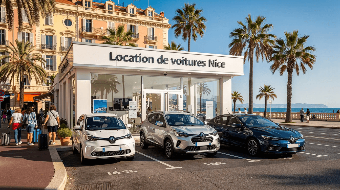Agence de location de voitures Renault sur la Promenade des Anglais à Nice.