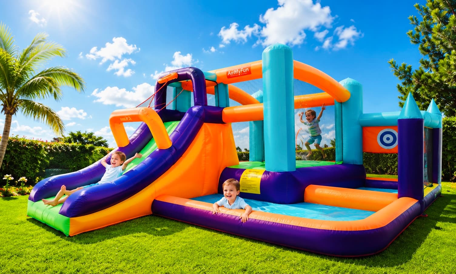 Grand château gonflable XXL avec toboggan – La Chevrolière