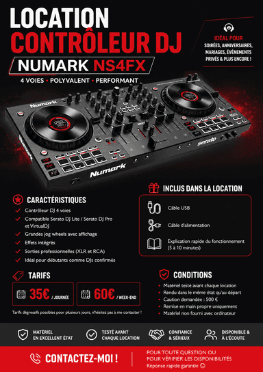 Location contrôleur DJ 4 voies à Orléans – Numark NS4FX
