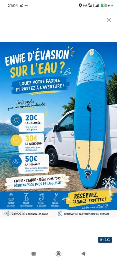 Location paddle 12,5 pieds et kayak 2 places à Thonon-les-Bains