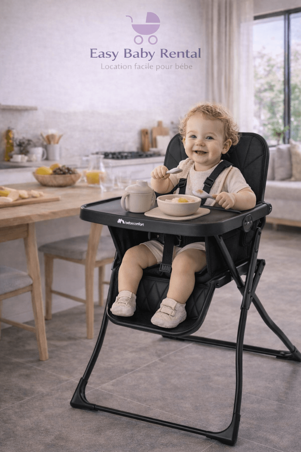 Location chaise haute compacte à Cannes – 6 mois à 3 ans