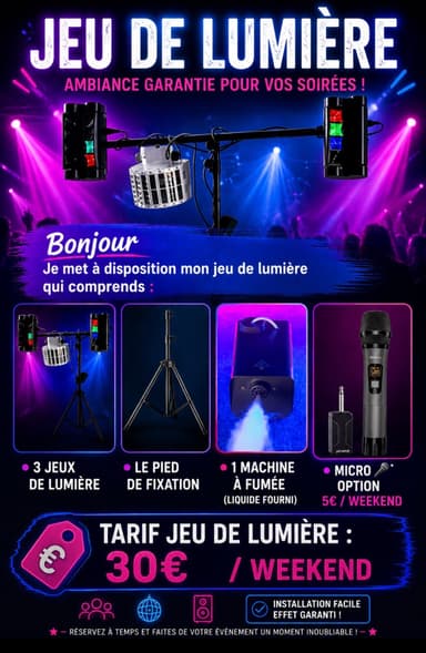 Jeu de lumière + Machine à fumé + Micro